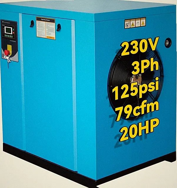 15KW 20HP Rotary Screw Air Compressor 230V/3Ph 79CFM 125psi Variable Speed Drive