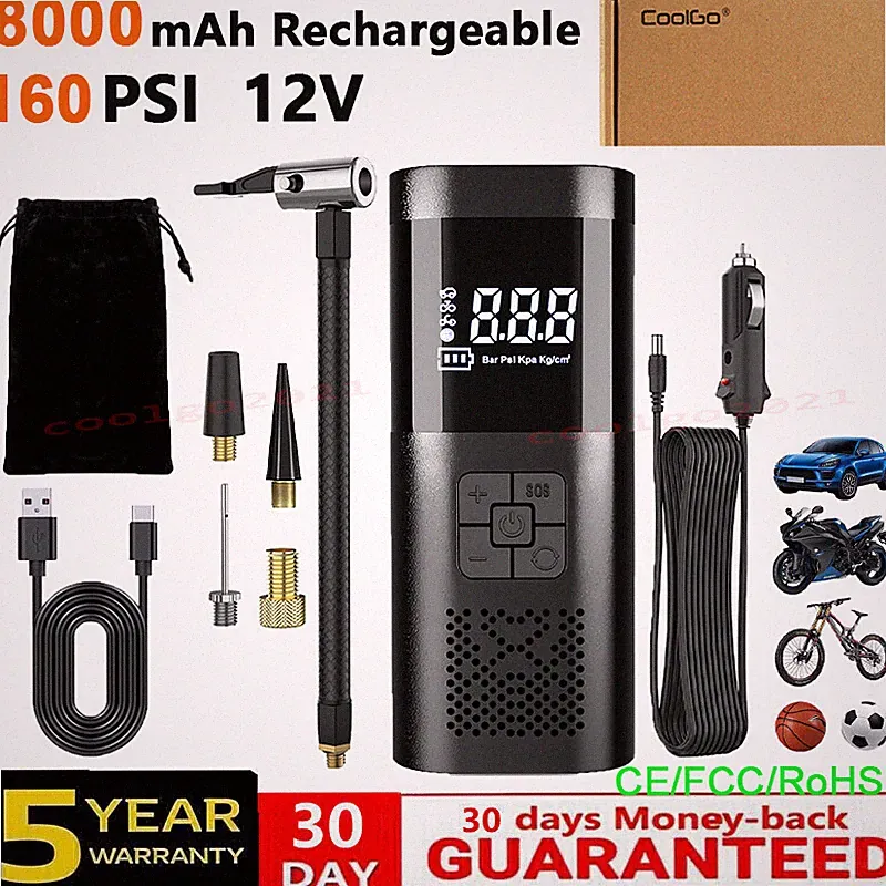 8000mAh Battery LCD Electric Air Pump 160 PSI Car Tire Inflator Air Compressor