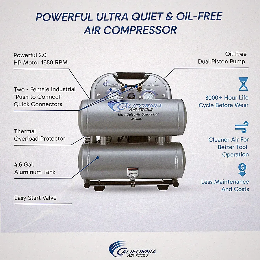 California Air Tools 4.6-Gallon Electric 125 PSI Twin stack Air Compressor