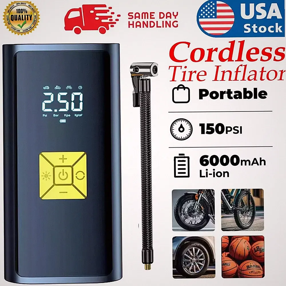 Car Tire Inflator Cordless Digital USB Rechargeable Tire Air Compressor Pump 12V