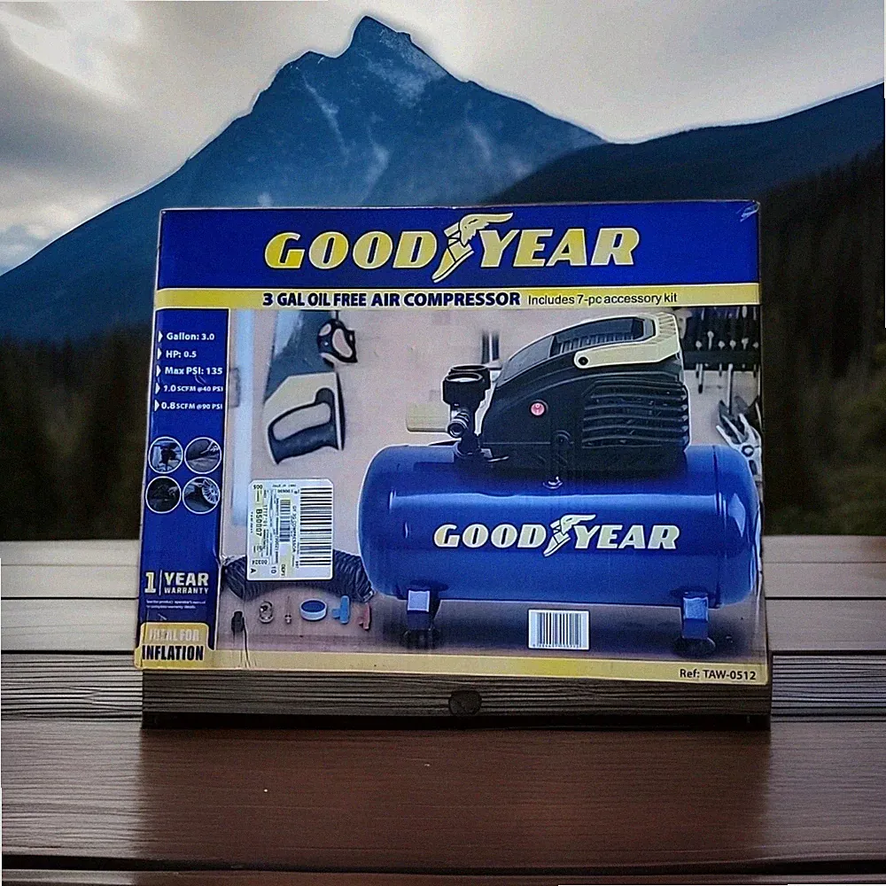 Goodyear 3 Gallon Horizontal Air Compressor, 135 Max Psi. - TAW-0512 - SEALED