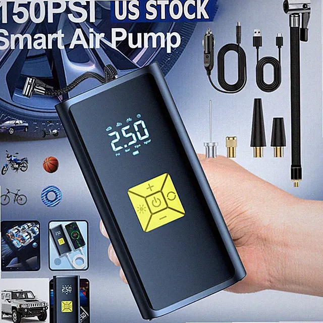 Portable 12V Tire Inflator & Pump - 150 PSI Cordless Electric Car Air Compressor