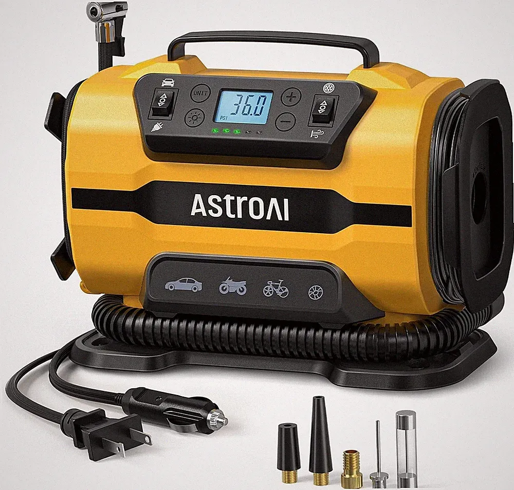 YELLOW AstroAI Tire Inflator Portable Air Compressor Pump 150PSI 12V DC/110V